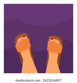 Woman relaxing at home, wearing comfortable orange slippers after a long day