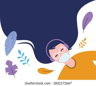 Woman Relaxing With Mask On . Meditation. Heathcare. Positive Thinking. EPS 10 Vector

