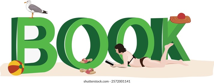 Woman relaxing on the beach reading a book during summer vacation