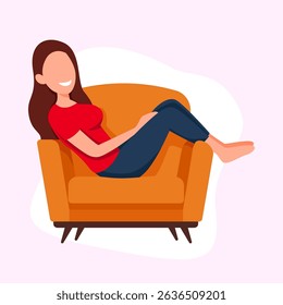 woman relaxing on sofa flat illustration