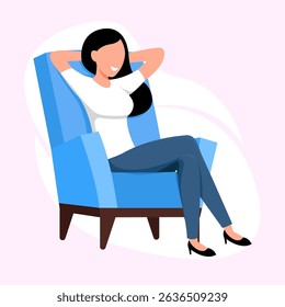 woman relaxing on sofa flat illustration