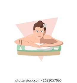 Woman relaxing on spa bed. Vector illustration