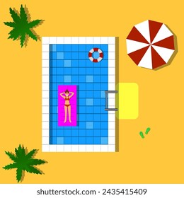 Woman Relaxing in a Pool. Leisure and summer vacation concept illustration