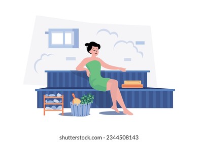 Woman Relaxing In The Sauna.