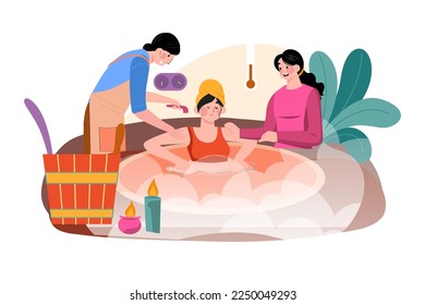 Woman Relaxing In The Sauna. Illustration concept on white background