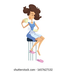 Woman relaxing with tea flat cartoon vector illustration. Libra zodiac sign characteristics. Ready to use 2d character template for commercial, animation, printing design. Isolated comic hero