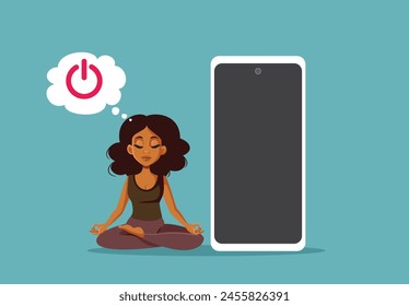 
Woman Relaxing Trying Digital Detox Vector Concept Illustration. Girl taking a break from being chronically online recognizing addictive behavior 
 svg