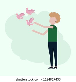 Woman Releases Dove icon, vector illustration on a turquoise background