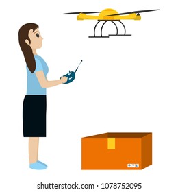 woman with remote control and done technology