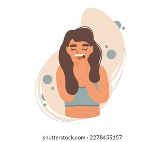 A woman removing her mustache.
Depilation of facial hair. Flat vector illustration