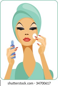 woman  removing make-up