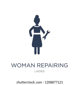 Woman Repairing icon. Trendy flat vector Woman Repairing icon on white background from Ladies collection, vector illustration can be use for web and mobile, eps10