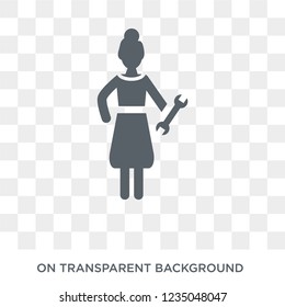 Woman Repairing icon. Trendy flat vector Woman Repairing icon on transparent background from Ladies collection. 