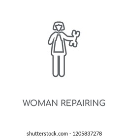 Woman Repairing linear icon. Woman Repairing concept stroke symbol design. Thin graphic elements vector illustration, outline pattern on a white background, eps 10.