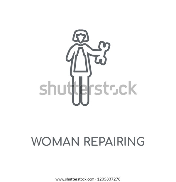 Woman Repairing linear\
icon. Woman Repairing concept stroke symbol design. Thin graphic\
elements vector illustration, outline pattern on a white\
background, eps 10.