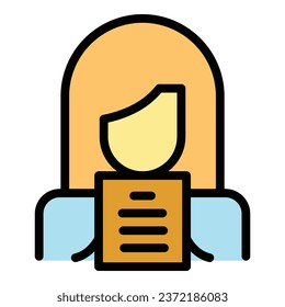 Woman reporter icon outline vector. Studio media. Live watch color flat