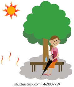 Woman to rest in the shade of a tree