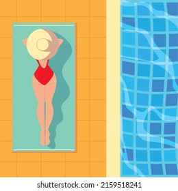 woman resting next at pool