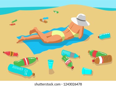 woman resting on the dirty beach