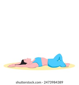 Woman resting in Reclining Bound Angle yoga Pose, Supta Baddha Konasana, restorative, relaxing asana. Flat vector illustration isolated on white background.