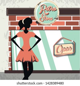 woman retro store icon vector ilustration