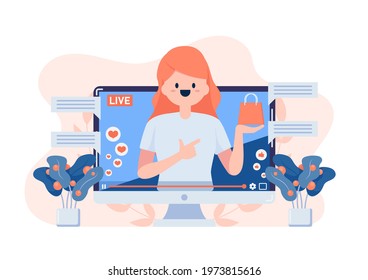 Woman Review or Selling Her Product Through Live Streaming. Influencer Marketing and Live Streaming E-Commerce Concept.