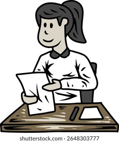 Woman Reviewing Documents at Desk