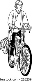 Woman ride bicycle People city lifestyle Hand drawn Line art Illustration