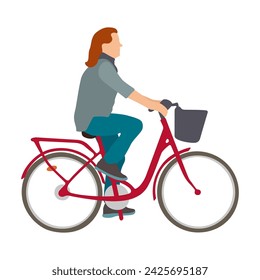Woman rides a bicycle flat style vector illustration