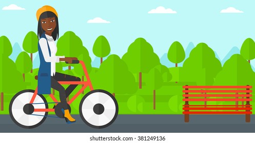 Woman riding bicycle.