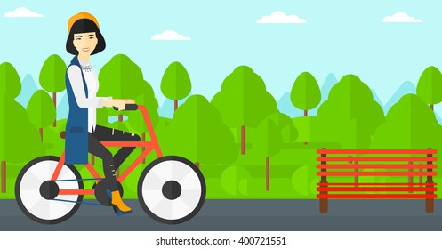 Woman riding bicycle.