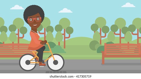 Woman riding bicycle.