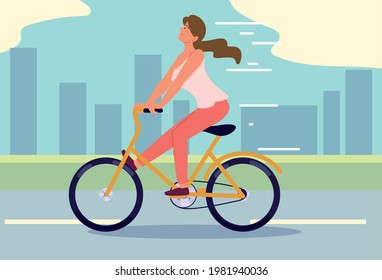 woman riding bicycle in city street