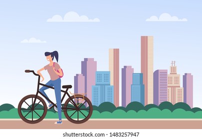 Woman riding bicycle. Cycling concept. Vector flat cartoon graphic design isolated illustration