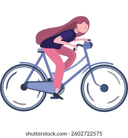 Woman riding bicycle fast vector icon flat cyclist