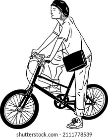 Woman Riding Bicycle Hipster lifestyle streetwear Hand drawn Line art Illustration