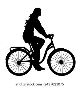 woman riding a bicycle silhouette on a white background, vector