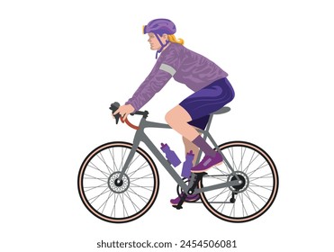 Woman riding bicycle sport exercise isolated on white background for background design.