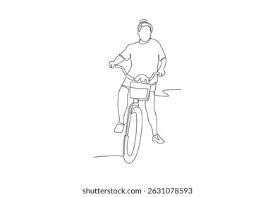 Woman riding a bicycle. World bicycle day concept one-line drawing