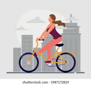 woman riding bike in city street