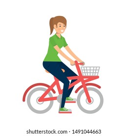 Woman riding bike design, Vehicle bicycle cycle lifestyle sport and transportation theme Vector illustration