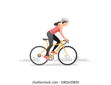 Woman riding a bike. Healthy lifestyle. Vector illustration.