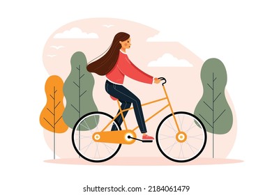 Woman riding bike illustration vector