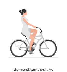 Woman riding bike. isolated on white background