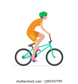 Woman riding bike. isolated on white background