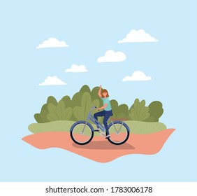 Woman riding bike at park design, Vehicle bicycle cycle lifestyle sport and transportation theme Vector illustration