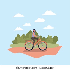 Woman riding bike at park design, Vehicle bicycle cycle lifestyle sport and transportation theme Vector illustration