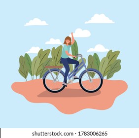 Woman riding bike at park design, Vehicle bicycle cycle lifestyle sport and transportation theme Vector illustration