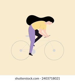 Woman riding a bike. Vector illustration in flat style on light background