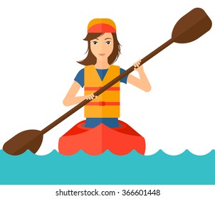 Woman riding in canoe.